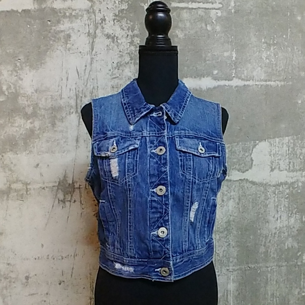 Amethyst distressed jean vest